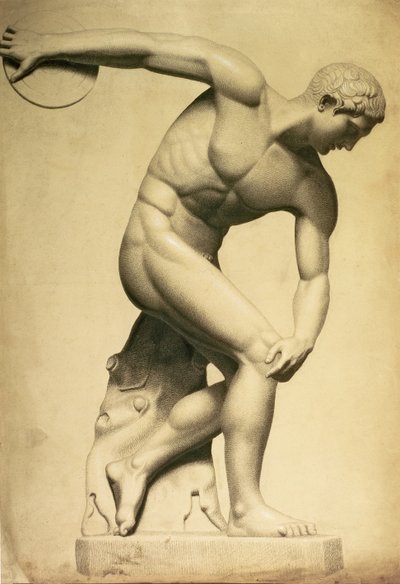 Discuswerper, tekening van een klassieke sculptuur, ca. 1874 door Evelyn De Morgan